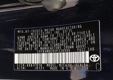 2025 Toyota Corolla Le z USA, uszkodzony, nr VIN 5YFB4MDE0SP338999